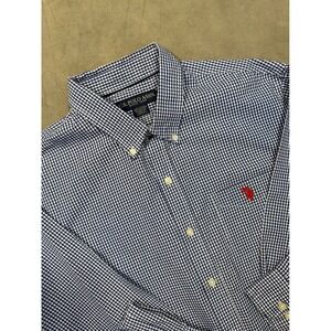 US Polo Mens Classic Fit Button Down Shirt Blue Gingham Check Red Pony Size L